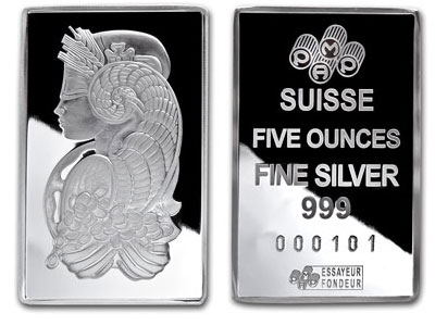 5 Ounce PAMP Lady Fortuna Silver Bullion Bar *